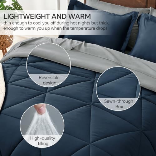 BEDELITE Twin XL Comforter Set 5 Pieces, Reversible Calm Blue Bed in A Bag