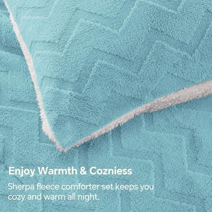 BEDELITE Fluffy Sherpa Queen Comforter Set,Light Blue