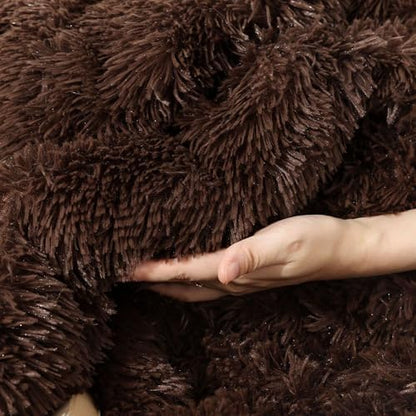 Smoofy Fluffy King Size Comforter Set, Brown Faux Fur Comforter Set 3Pieces