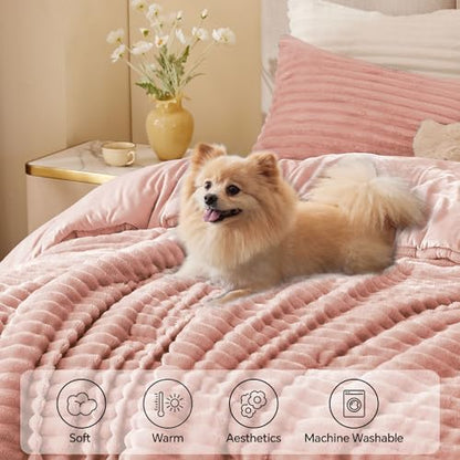 BEDELITE Fleece Twin/Twin XL Comforter Set, Fluffy Bed Set, Dusty Pink