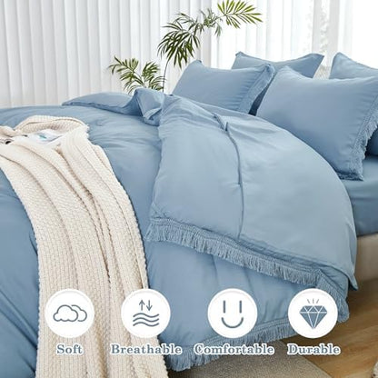 Andency King Comforter Set, 7 Pieces Grayish Blue Bedding