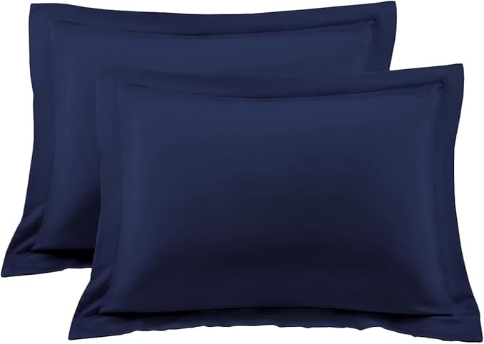 Standard Pillow Shams Set of 2 Navy Blue Pillow Shams Standard Size 20x26 Pillow Covers 100% Egyptian Cotton 600 Thread Count Soft Skin Friendly Cushion Cover Cases Decorative Pillow Shams for Bed