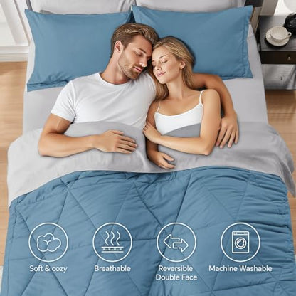 BEDELITE Twin Comforter Set 5 Pieces, Reversible Blue Bed in A Bag