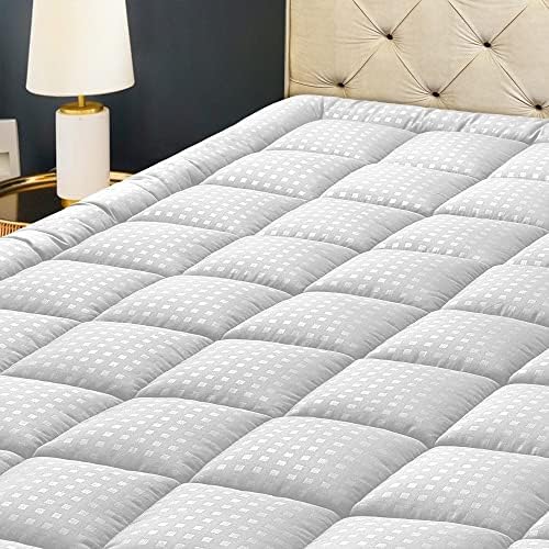 HYLEORY California King Mattress Pad Quilted Fitted Mattress Protector Cooling Pillow Top Mattress Cover Breathable Fluffy Soft Mattress Topper with 8-21" Deep Pocket