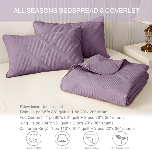 Exclusivo Mezcla 3-Piece Soft Quilt King Size Bedding Set, Dusty Lavender