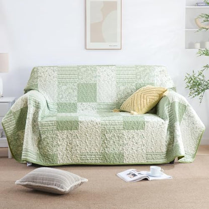 Mybedsoul Light Green Boho Quilt Set Full Size, Patchwork Quilt Bedding Set