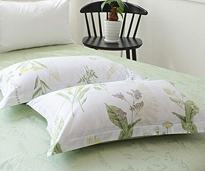 FADFAY Girls Floral Bedding Twin Duvet Cover Set Premium 100% Cotton Green Floral Yellow Daisy Purple Lavender Flowers Bedding Set 3-Piece-1Duvet Cover & 2Pillowcases