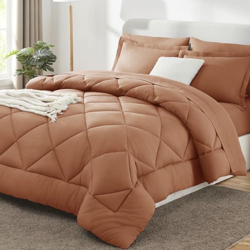 CozyLux King Comforter Set 102"x90" Pumpkin - 7 Piece Bed in a Bag