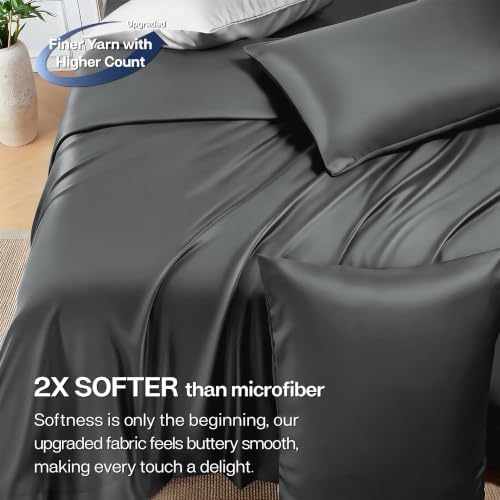 MR&HM Twin XL Sheets 3 Pieces, Rayon Derived from Bamboo Blend, Dark Grey