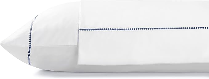 Linen Home 100% Cotton Percale Pearl Stitch Pillowcases King Size, Dark Blue, 2 Pieces of Pillow Case, Crisp and Cool Strong Bed Linen, 20 inches X 40 inches