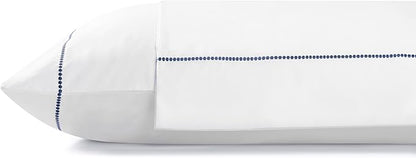 Linen Home 100% Cotton Percale Pearl Stitch Pillowcases Queen/Standard Size, Dark Blue, 2 Pieces of Pillow Case, Crisp and Cool Strong Bed Linen, 20 inches X 30 inches