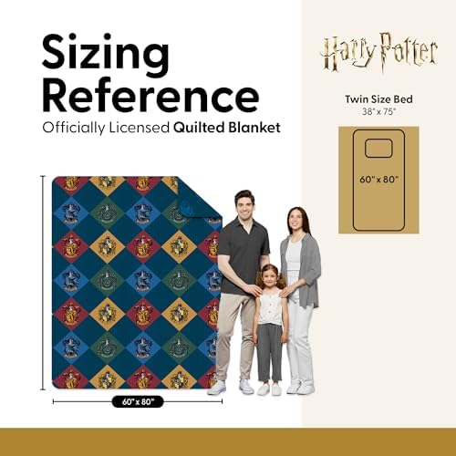 Warner Bros Harry Potter House Crest Sampler Quilted Throw Blanket, Wizarding World Design, Adults Boys Girls, Soft Lightweight Bedding for Bed, or Couch, 60 x 80 inches