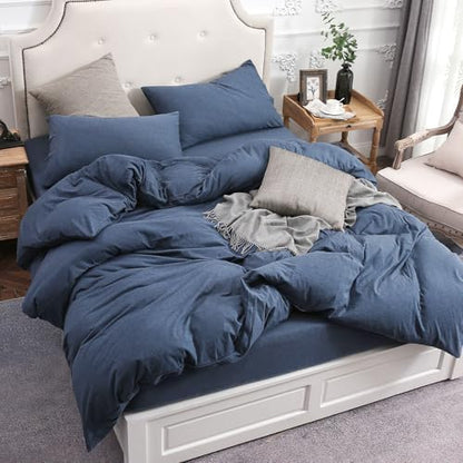 PURE ERA Jersey Knit Duvet Cover Set Heather Navy Blue King