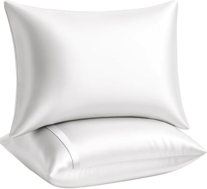 BLISSFORD Satin Pillowcase with Zipper for Hair and Skin Care, Feels Soft and Cool Like a Silk Pillowcase, White Satin Pillow Cases 2 Pack, Slik Pillow Cover, Queen Size - Set of 2