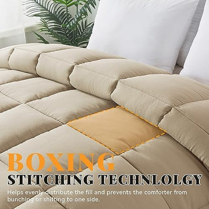 Down Alternative Comforter Beige Queen Size - All Season Duvet Insert