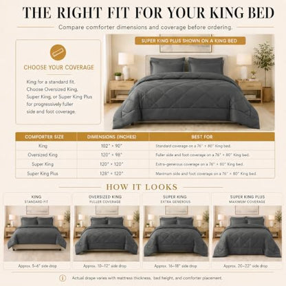 CozyLux Super King Plus Comforter Set 128"x120", 7 Piece, Dark Grey