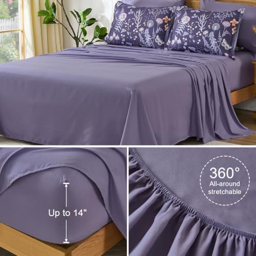 Queen Comforter Set Dusty Purple Floral Bedding Set 7 Piece Bed in a Bag