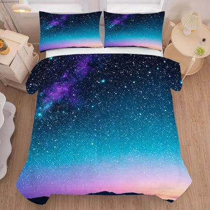 Gradient Comforter Set Twin Size Space Bedding for Girls Boys Kids Blue Galaxy Starry Sky Glitter Star Gradient Bedroom Decor Quilt Bed Sets, 1 Comforter 1 Pillowcase