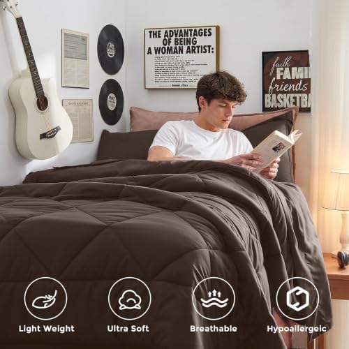 HEVUMYI 5-Piece Twin XL Comforter Set, Brown Bed in a Bag
