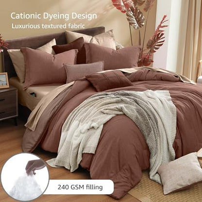 Monbix Oversized Queen Comforter Set 7 Pieces Terracotta Bed in a Bag