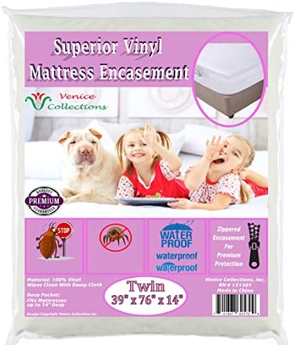 Superior Extra Heavy 8 Gauge Vinyl Mattress Protector Zippered Encasement Cover 100% Waterproof Twin White