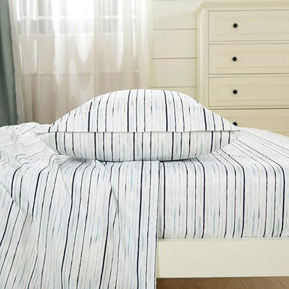 Chezmoi Collection 4-Piece Lodge Striped Sheet Set King - Multicolor Navy Blue Striped Printed Brushed Microfiber Lightweight Breathable Deep Pocket Bed Sheets