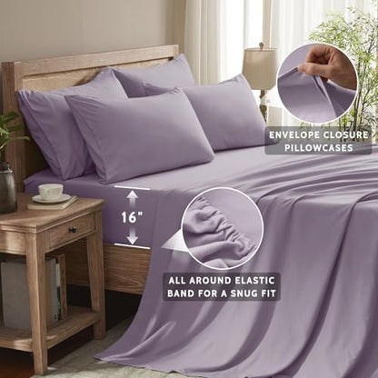 Queen Sheet Set - 6 Piece Sheets Queen Size Bed Set - Breathable & Cooling Hotel Luxury Bedding Set - Soft & Comfy Fully Elasticized 16" Deep Pocket Queen Sheets (Queen Lavender)