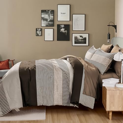 Cottolester Full Size Comforter Dark Brown Striped Comforters for Kids