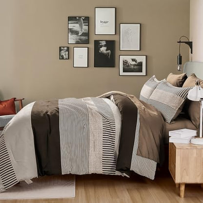 Cottolester Full Size Comforter Dark Brown Striped Comforters for Kids