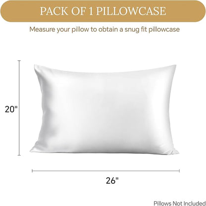 INFIIXSO Mulberry Silk Pillowcase for Hair and Skin, Silk Pillow Cases Standard Size with Hidden Zipper 20x26 Inches, Extraordinary Smooth and Soft Cooling Pillow Cases for Hot Sleepers(White, 1 Pack)