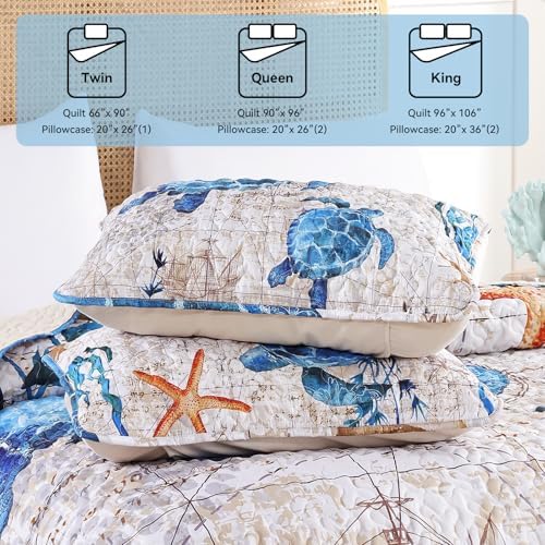 weigelia Coastal Quilt Queen Size, Nautical Lightweight Summer Bedding