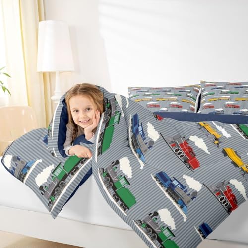Feelyou Vintage Train Comforter Set Full Size Retro Steam Engine Train Bedding Set for Kids Boys Girls Transport Vehicle Duvet Quilt Bedroom Decor Microfiber 3 Pcs with 2 Pillow Cases