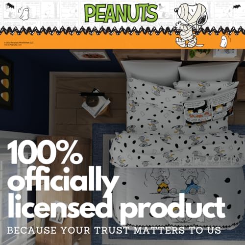 Peanuts Halloween Full Bed Set – Super Soft & Cozy 5 Piece Reversible Comforter and Sheet Set Featuring Snoopy & Charlie Brown, (Official Peanuts Product) by Franco