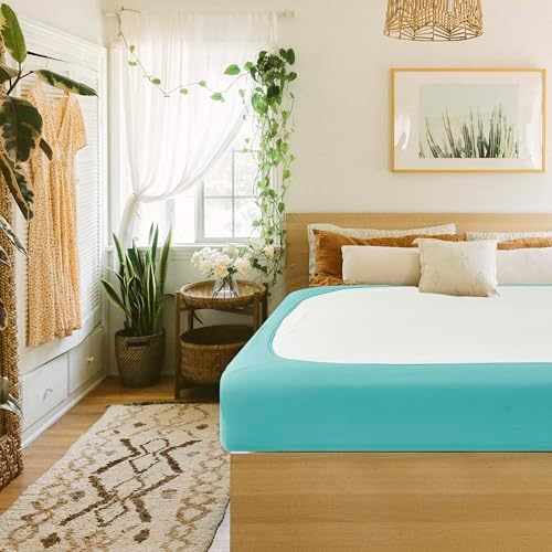 Box Spring Cover King Size-Aqua Stretch Wrap Around 4 Sided Bed Skirt