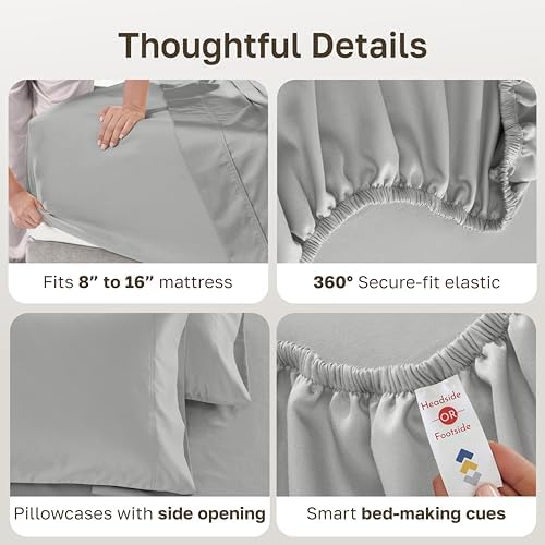 California Design Den 2 Pack 600 Thread Count King Size Sheets, Light Grey