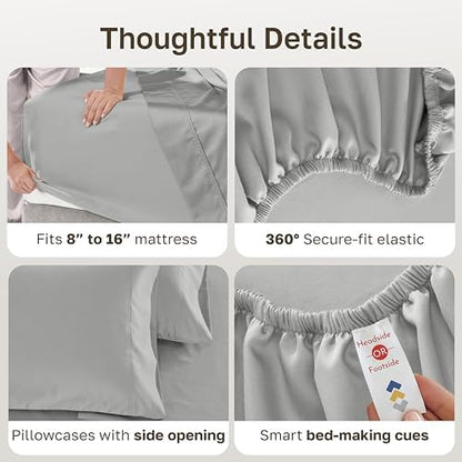 California Design Den 2 Pack 600 Thread Count King Size Sheets, Light Grey