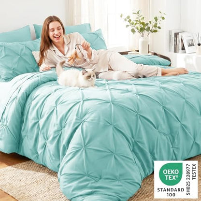 CozyLux Oversized Queen Comforter Set Spa Blue, 7 Pieces Bed in a Bag