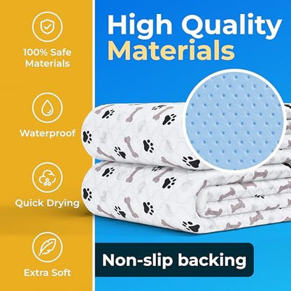 GREEN LIFESTYLE Washable Pee Pads for Dogs - Waterproof Reusable Puppy Pads with Anti-Slip Backing, Pet Training Pad for Puppy Playpen, Crate, Whelping Box, Potty Training (Pack of 6 - 30x34)