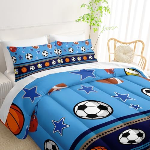 QOOMO Sports 7 Pieces Comforter Set Twin Size,Sports Bedding Set for Kids