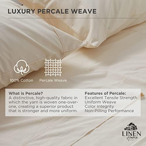Linen Home 100% Cotton Percale Fitted Sheet only, Full Size, Ivory