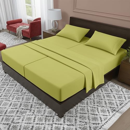 Elegant Comfort Luxury 5-Piece Bed Sheet Set - Luxury Bedding 1500 Premium Hotel Quality Microfiber, Wrinkle Resistant Cool and Breathable, Easy Elastic Fitted, Split King, Pistachio Green