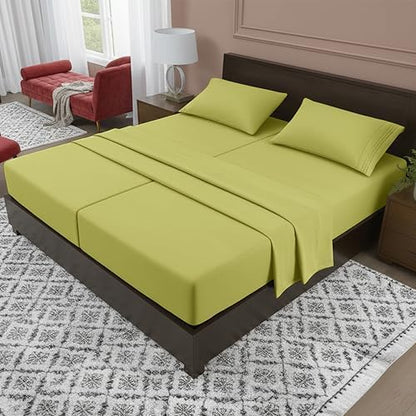 Elegant Comfort Luxury 5-Piece Bed Sheet Set - Luxury Bedding 1500 Premium Hotel Quality Microfiber, Wrinkle Resistant Cool and Breathable, Easy Elastic Fitted, Split King, Pistachio Green