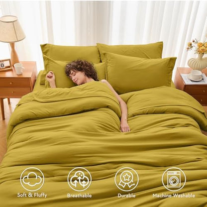 MUXHOMO 7 Pieces King Comforter Set, Soft Bed in a Bag King Size, All Season Bedding Set with Comforter, Flat Sheet, Fitted Sheet, Pillowcases & Shams, Mustard Yellow