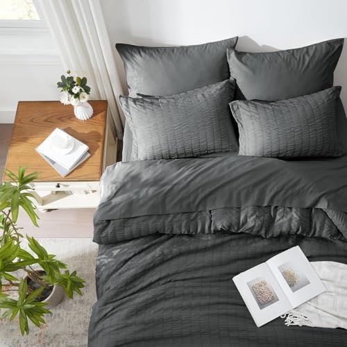 Full Size Comforter Sets 7 Piece, Dark Grey Bed in a Bag Full Bedding Set