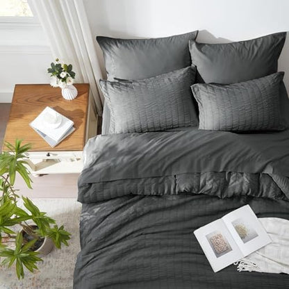 Full Size Comforter Sets 7 Piece, Dark Grey Bed in a Bag Full Bedding Set