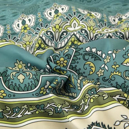 Cottolester Boho Full Comforter Set,Green Paisley Striped Bed in A Bag
