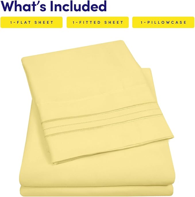 1500 Supreme Collection Twin XL Sheet Sets Pale Yellow - 3 Piece Bed Sheets and Pillowcase Set for Twin XL Mattress - Extra Soft, Elastic Corner Straps, Deep Pocket Sheets, Twin XL Pale Yellow