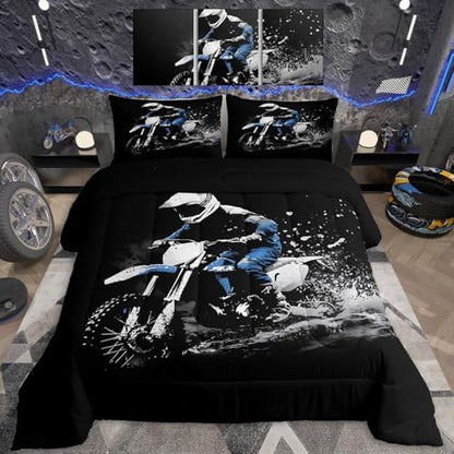 Feelyou Dirt Bike Comforter Set Toddler Size Racing Themed Dirt Bike