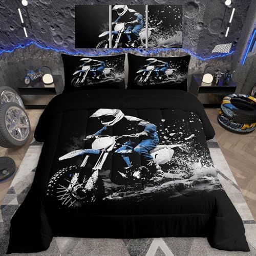 Feelyou Dirt Bike Comforter Set Queen Size Racing Themed Dirt Bike Bedding