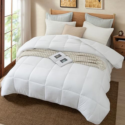 Dorrin Nessin Down Alternative Super Cal King 120x98 Comforter All Season Duvet Insert-Ultra Soft Double Brushed Microfiber Quilt Cover with 8 Corner Tabs (Super King, White)